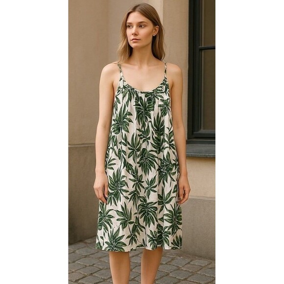 Beaches & Boho Midi Leaf Print Cover Up Dress Lightweight Size Medium Beach Chic - Picture 1 of 8